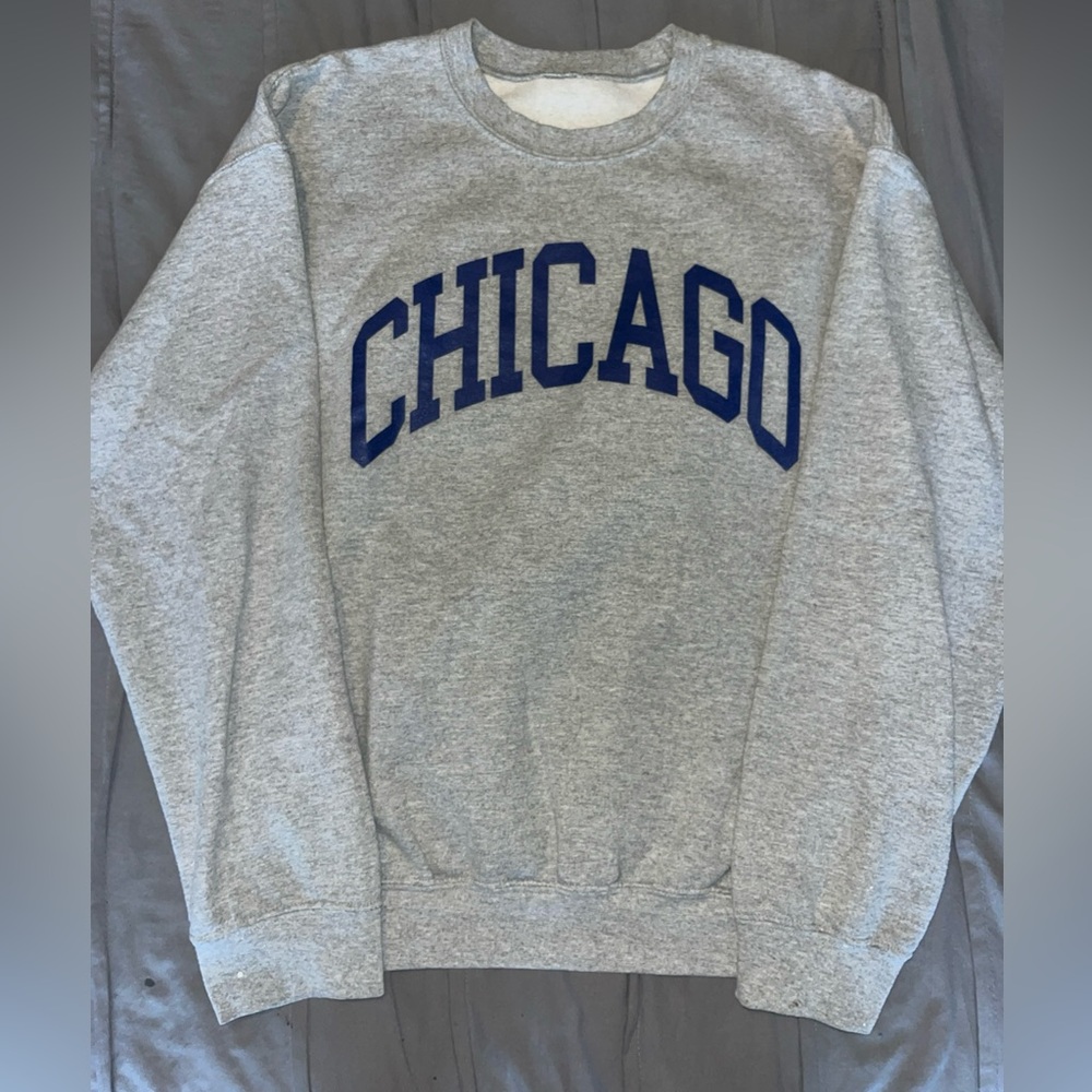 Brandy Melville Gray Crewneck Sweatshirt with Navy Chicago